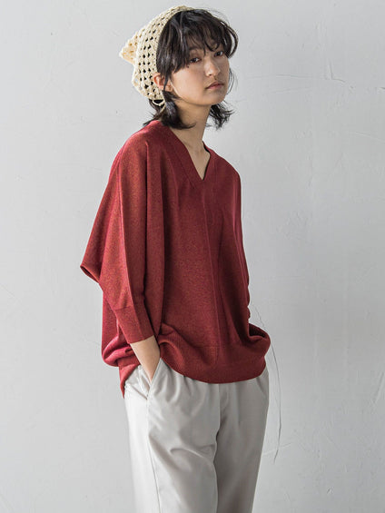 LEVITAシアーVネックドルマンニットプルオーバー≪手洗い可能≫