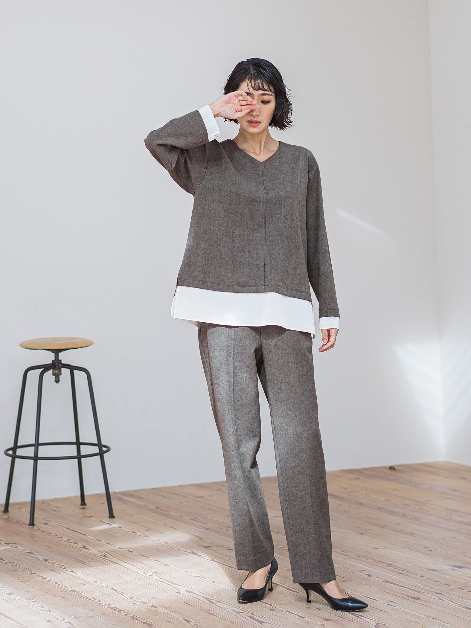 【大きいサイズ】ピクシエスタストレートパンツ≪洗濯機で洗える≫