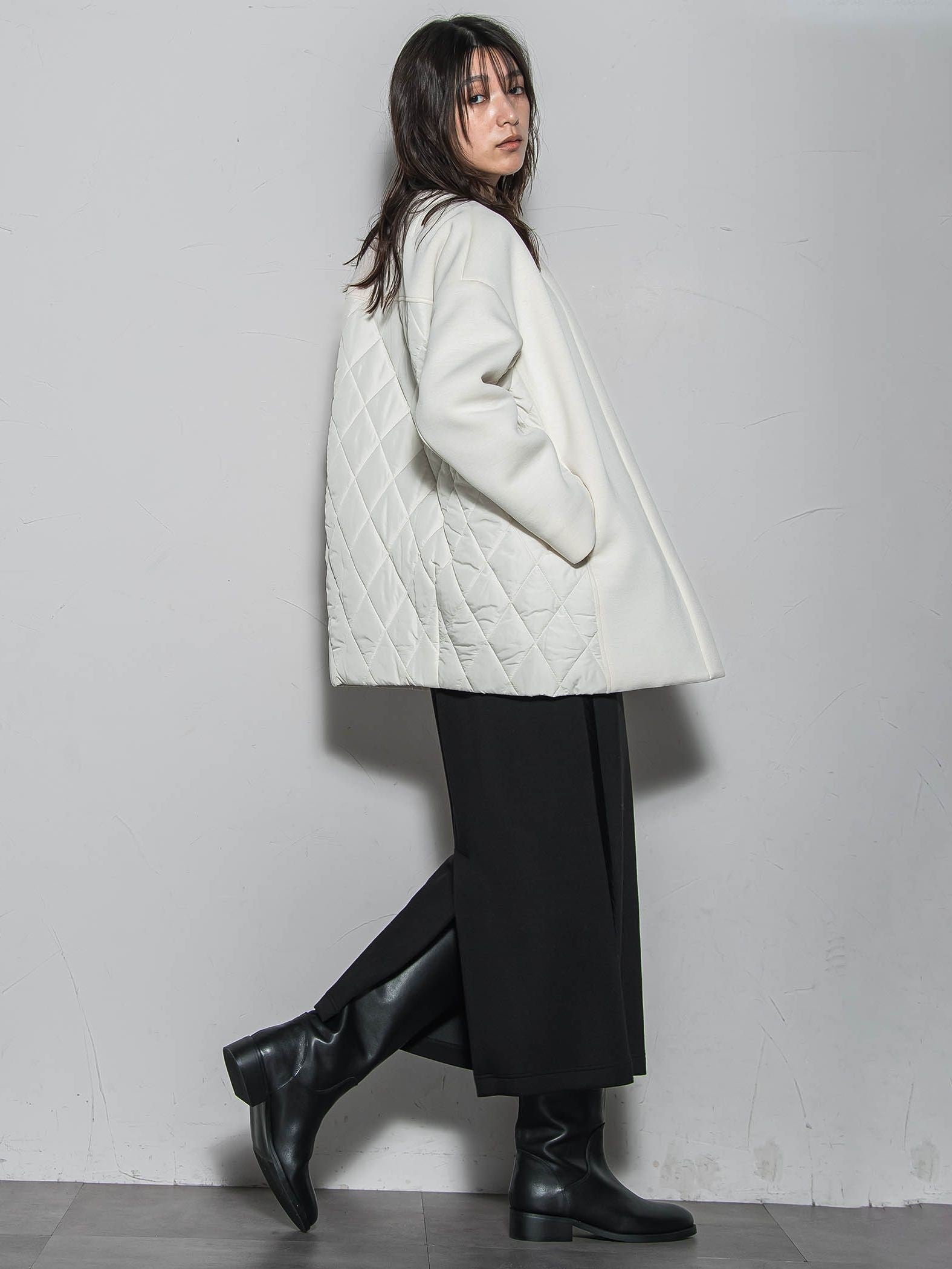 モスダンボール×中綿キルティングノーカラーコート≪手洗い可能≫