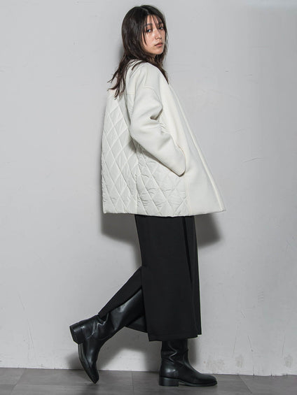 モスダンボール×中綿キルティングノーカラーコート≪手洗い可能≫
