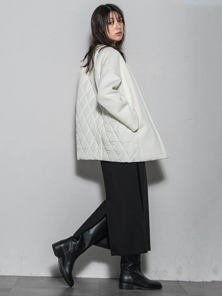 モスダンボール×中綿キルティングノーカラーコート≪手洗い可能≫