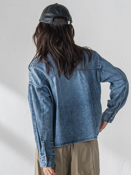 ラウンドヘムデニムクロップドシャツ