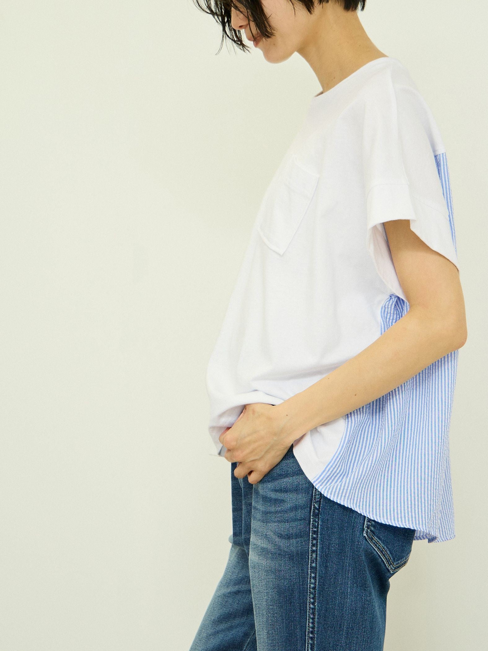 ストライプ切替プルオーバー