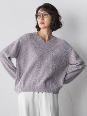 ツヤモールVネックニット