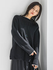 刺繍トリムハイネックニット≪洗える≫