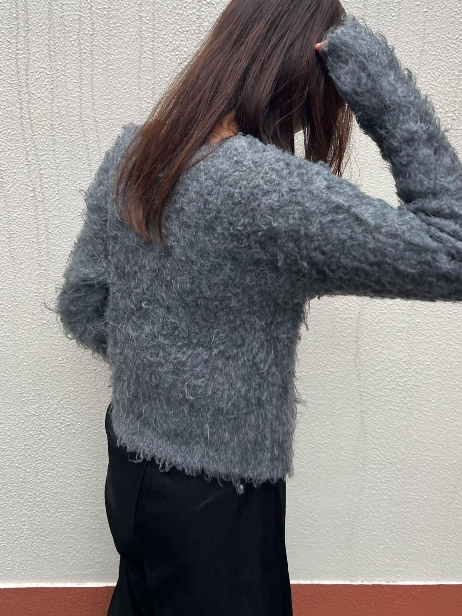 【ENIM BY VICKY】ミックスシャギーニット前後2wayクロップドカーディガン《手洗い可能》