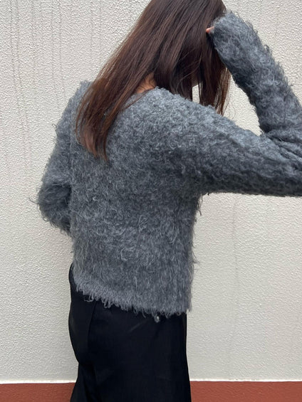 【ENIM BY VICKY】ミックスシャギーニット前後2wayクロップドカーディガン《手洗い可能》