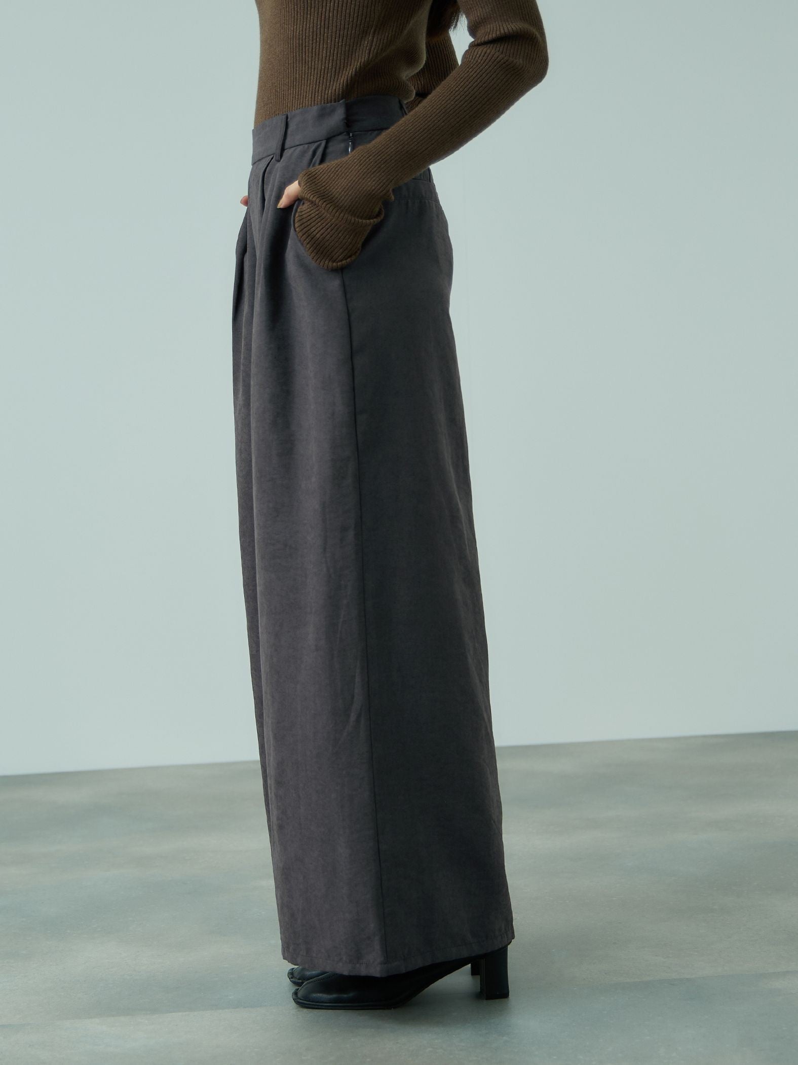 フィブリルサテンラップワイドパンツ≪洗濯機で洗える≫