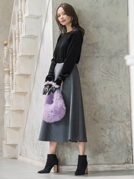 パフ袖ベロアカットソー≪手洗い可能≫