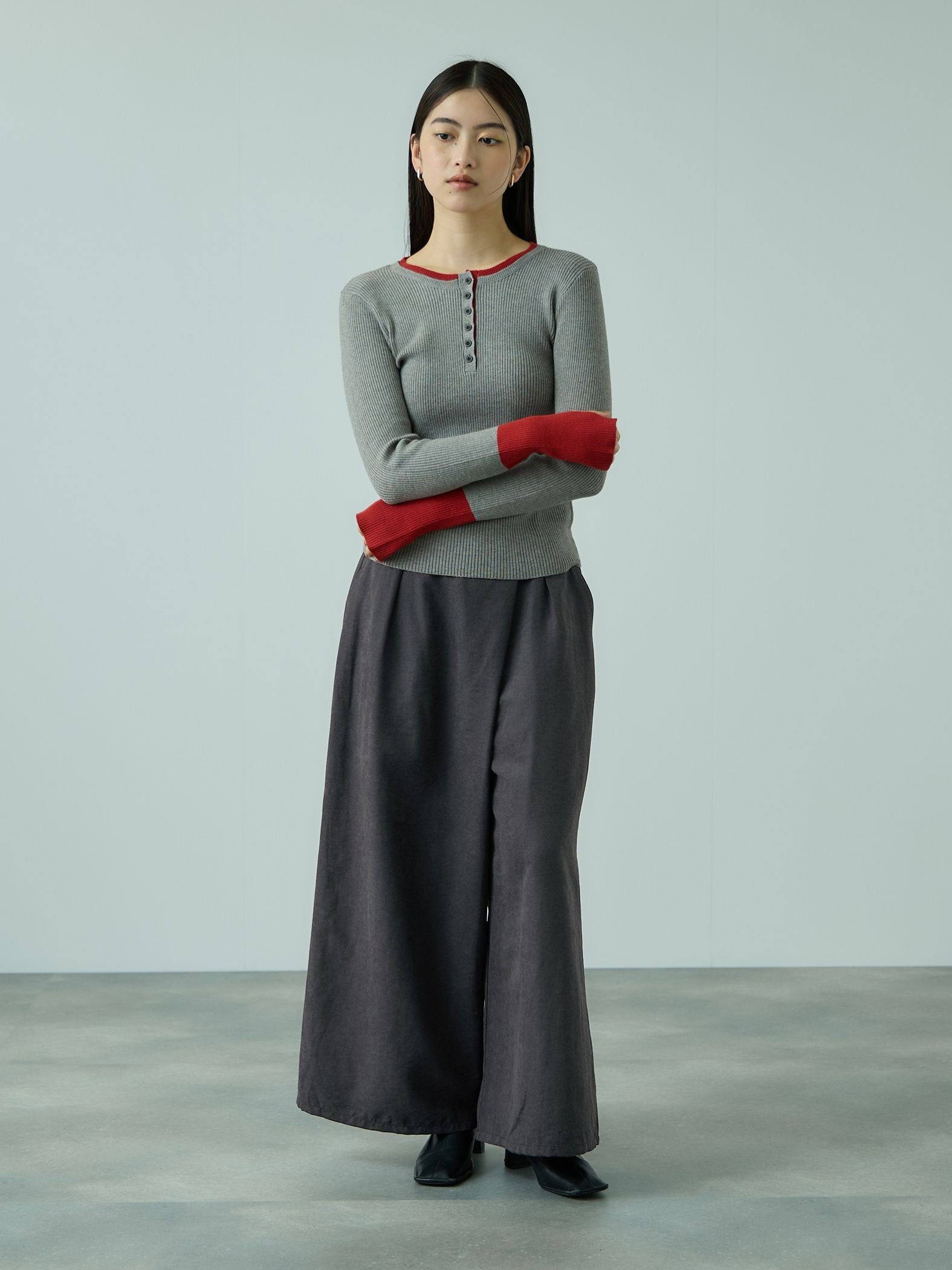 フィブリルサテンラップワイドパンツ≪洗濯機で洗える≫