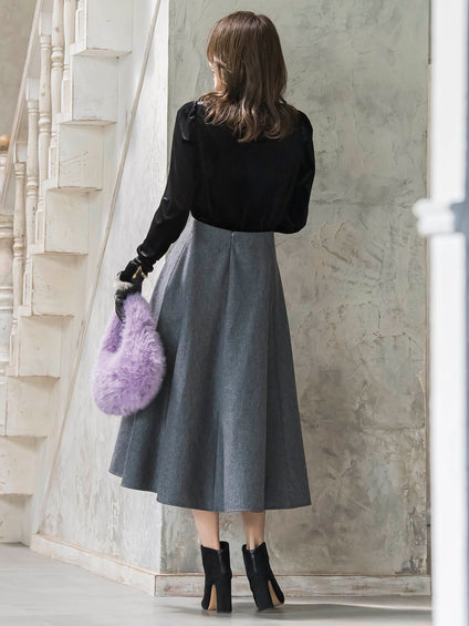 パフ袖ベロアカットソー≪手洗い可能≫