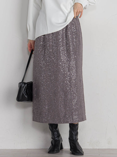 スパンコールIラインスカート≪手洗い可能≫