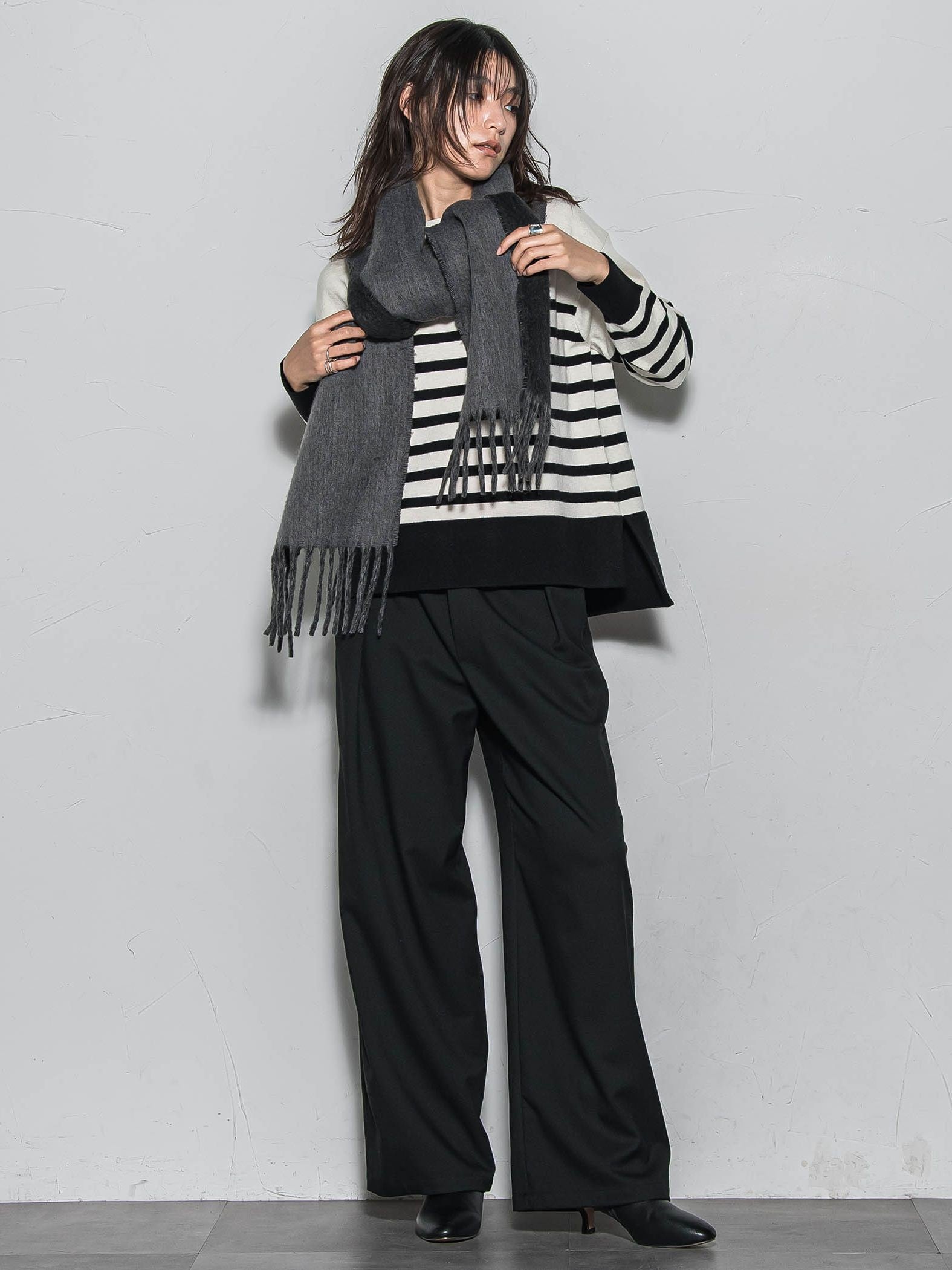 【ふわもち】ボーダーニット≪洗濯機で洗える≫