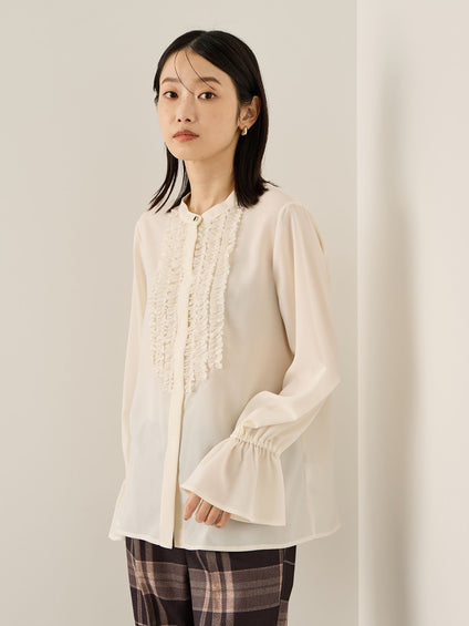 ポライトジョーゼットフリルブラウス≪手洗い可能≫