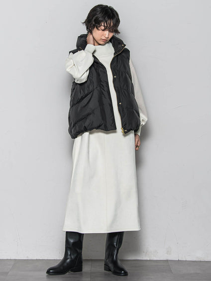 【WEB限定】スウェード×リブモックネックワンピース≪手洗い可能≫