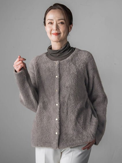 【大きいサイズ】フェザーヤーンニットカーディガン