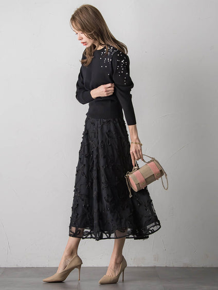 スパンコールテープチュールスカート