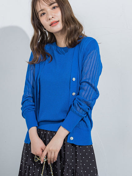 セットでお得！アンサンブル】シアーカーディガン×ニットタンクトップ  