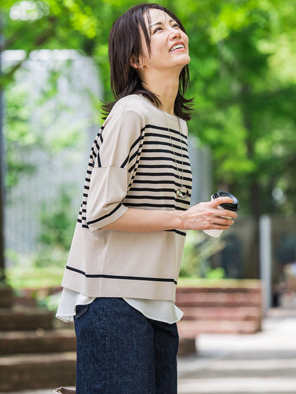 バックボタン5分袖ニット≪手洗い可能≫