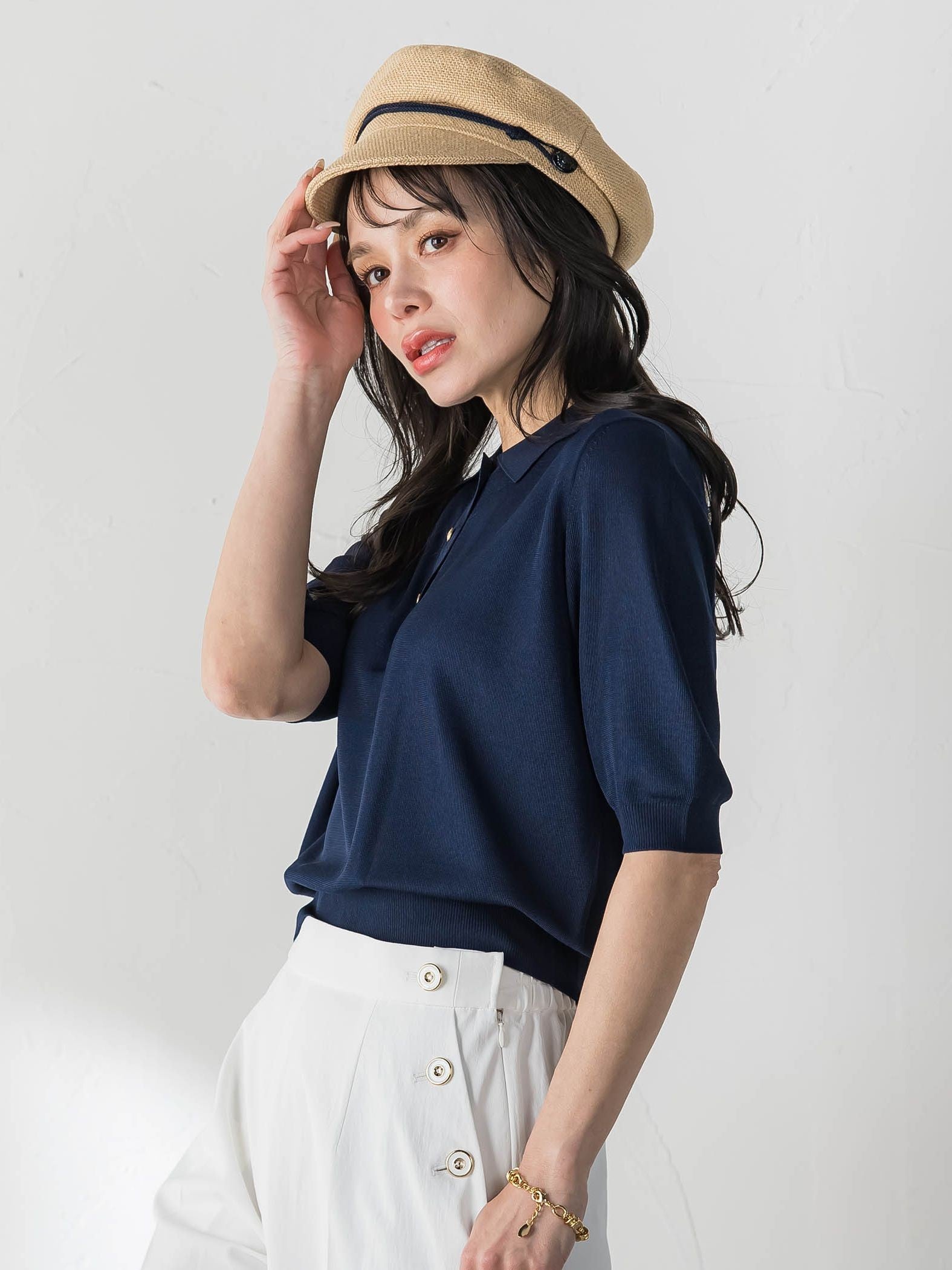 【WEB限定カラーあり】LUCINDAポロニット