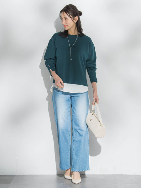 【新色追加】袖ボタンクルーネックニット ≪手洗い可能≫