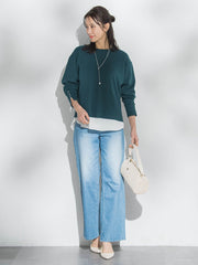 【新色追加】袖ボタンクルーネックニット ≪手洗い可能≫