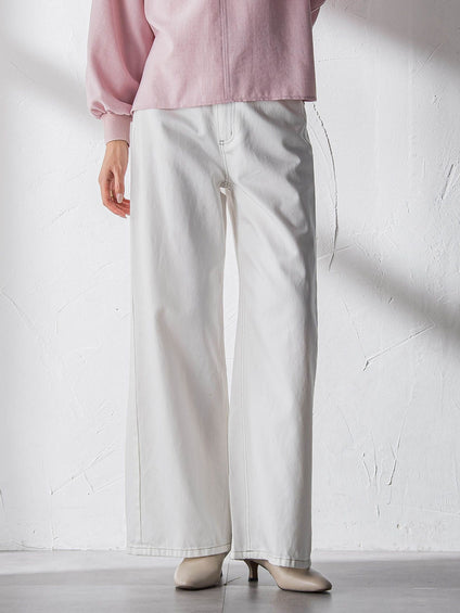 デニムワイドパンツ≪洗濯機で洗える≫