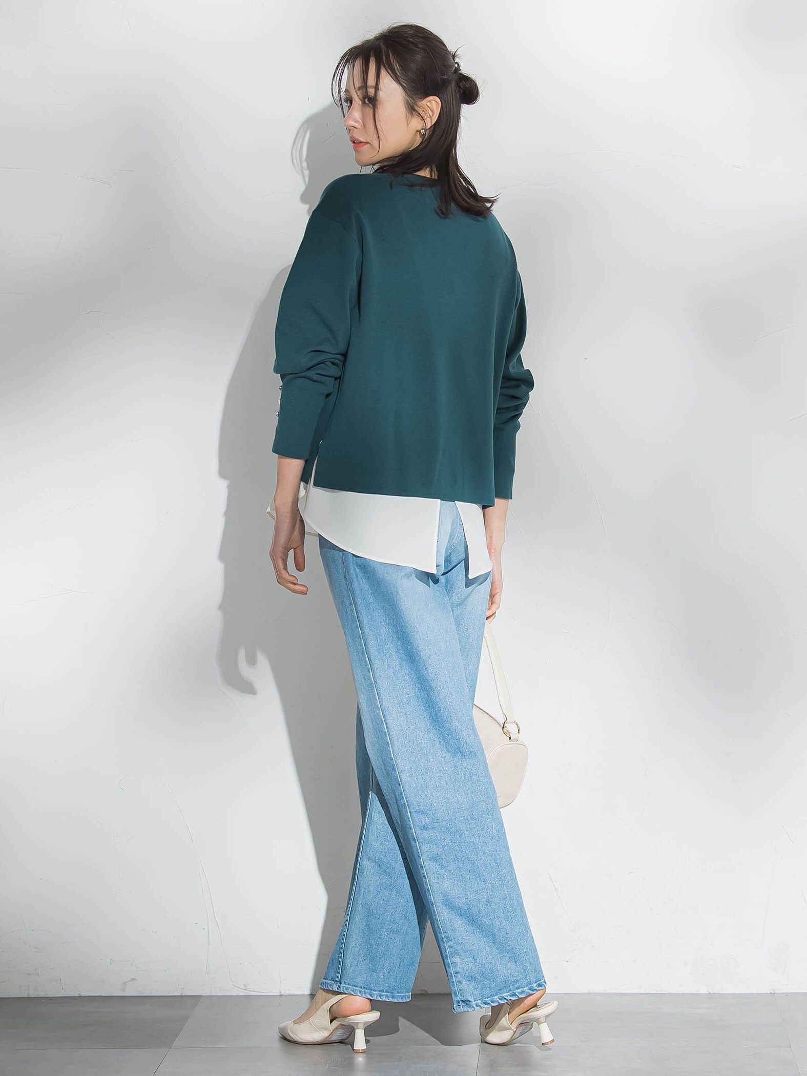 【新色追加】袖ボタンクルーネックニット ≪手洗い可能≫