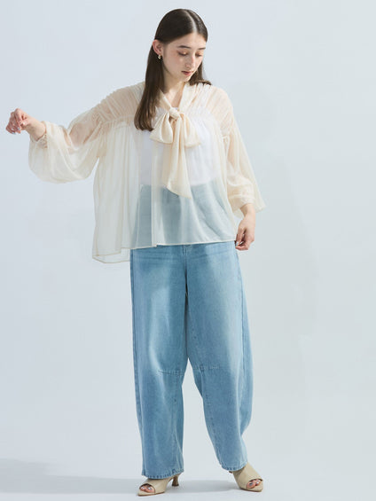 カーブデニムパンツ≪洗濯機で洗える≫