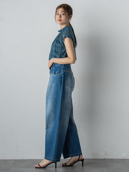 【WEB限定】カットジャガードチェックプリントブラウス