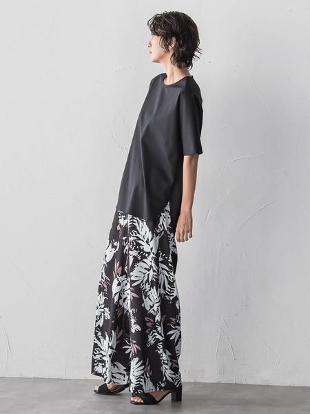 バックサテン切り替えスムースカットソー