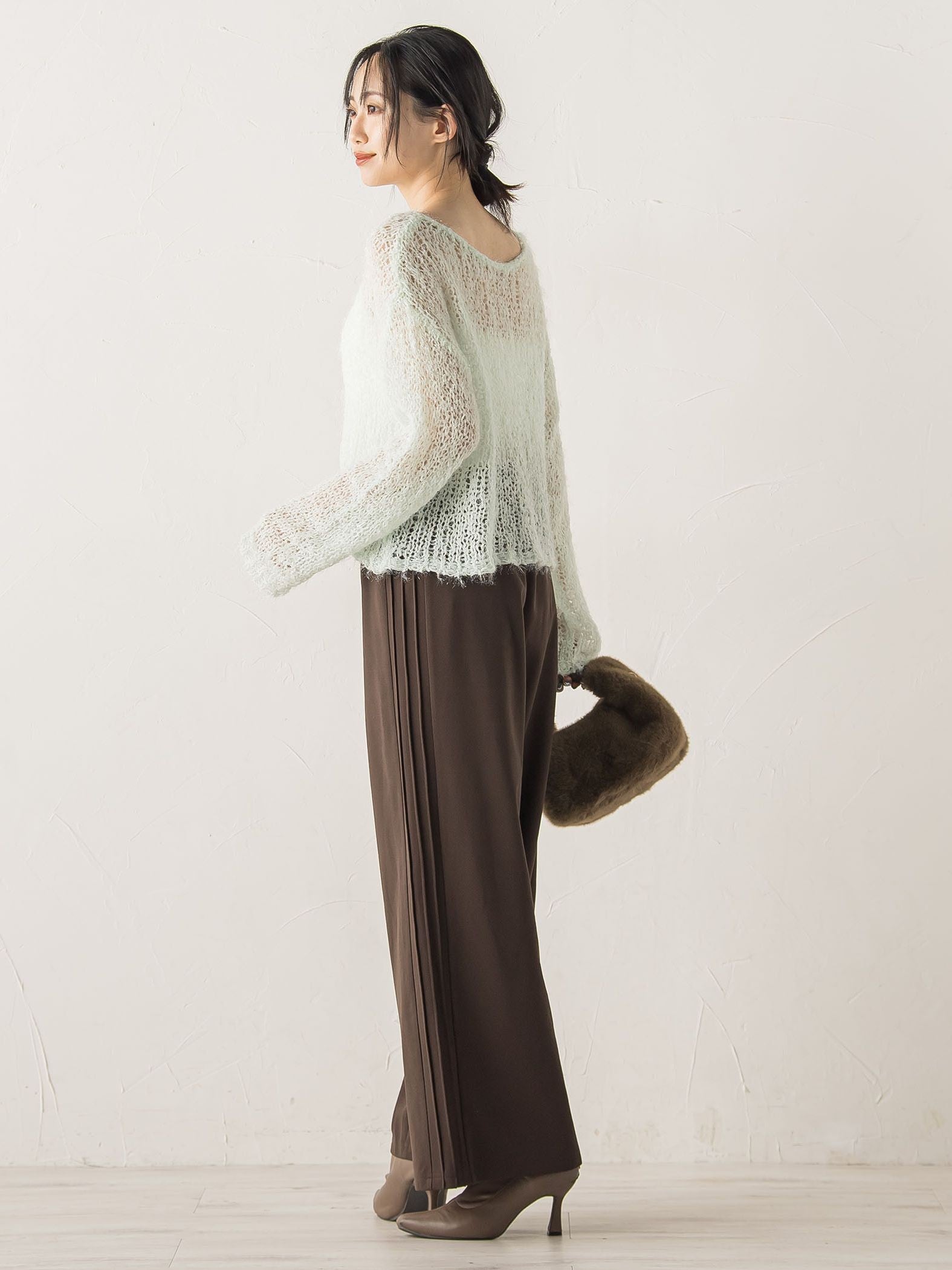 【WEB限定】カットジョーゼット裏起毛パンツ≪手洗い可能≫