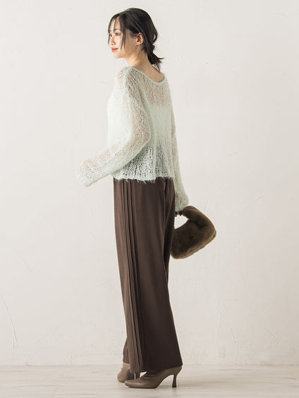 【WEB限定】カットジョーゼット裏起毛パンツ≪手洗い可能≫