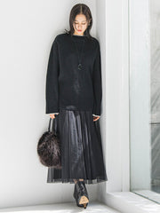 刺繍トリムハイネックニット≪洗える≫