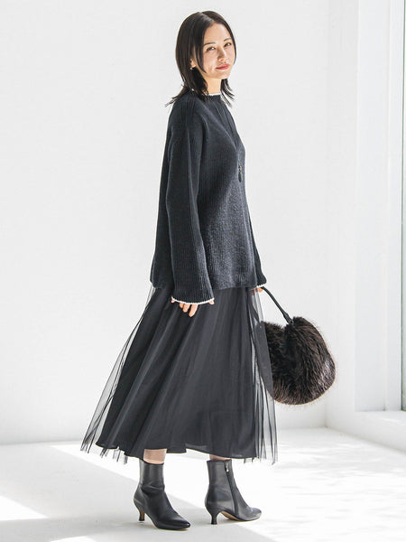 刺繍トリムハイネックニット≪洗える≫