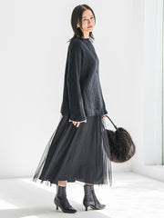 刺繍トリムハイネックニット≪洗える≫