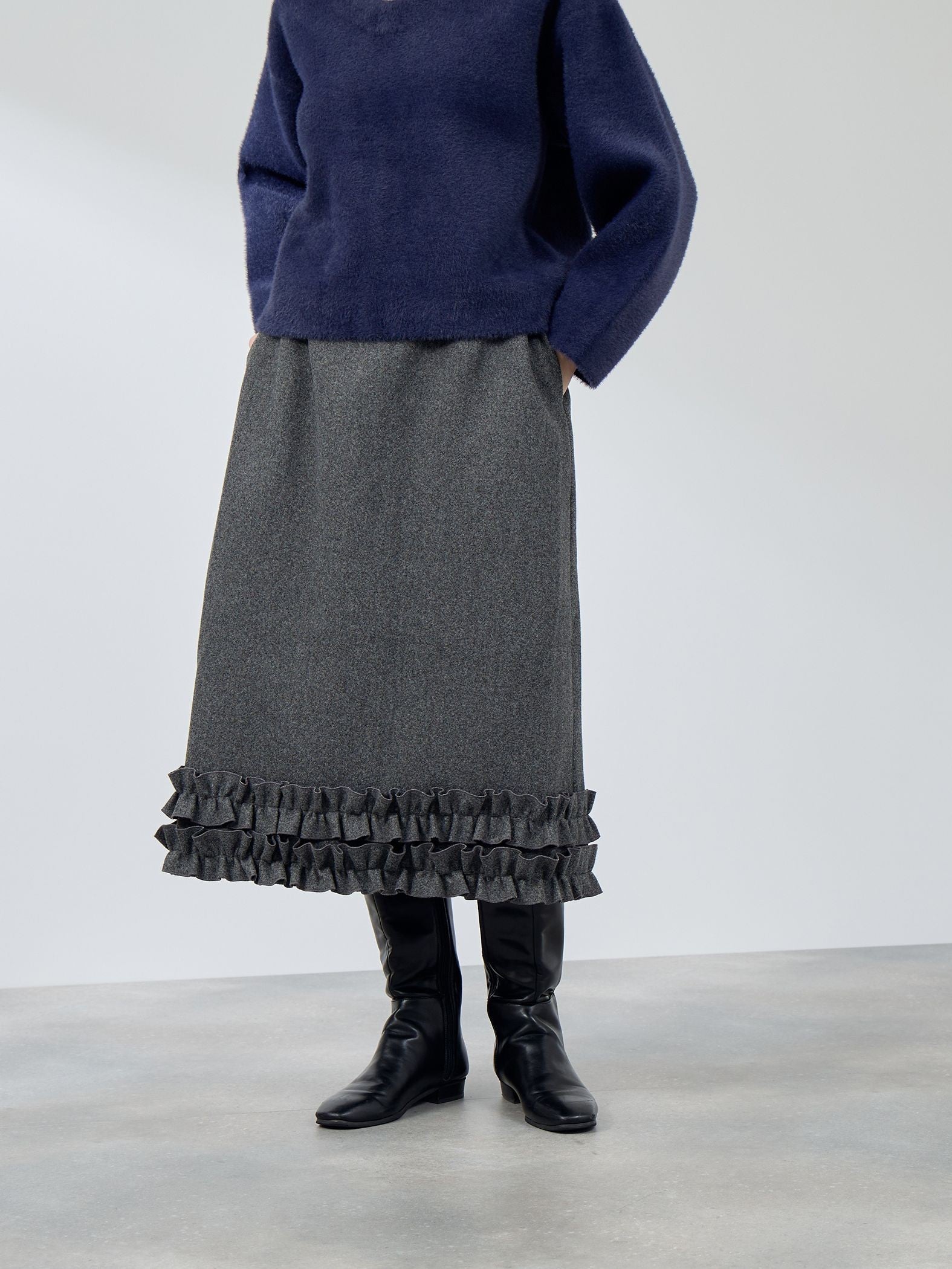 ウールライクフリルヘムAラインスカート