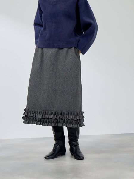 ウールライクフリルヘムAラインスカート