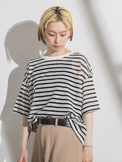 【WEB限定】シアーボーダーニットプルオーバー≪手洗い可能≫