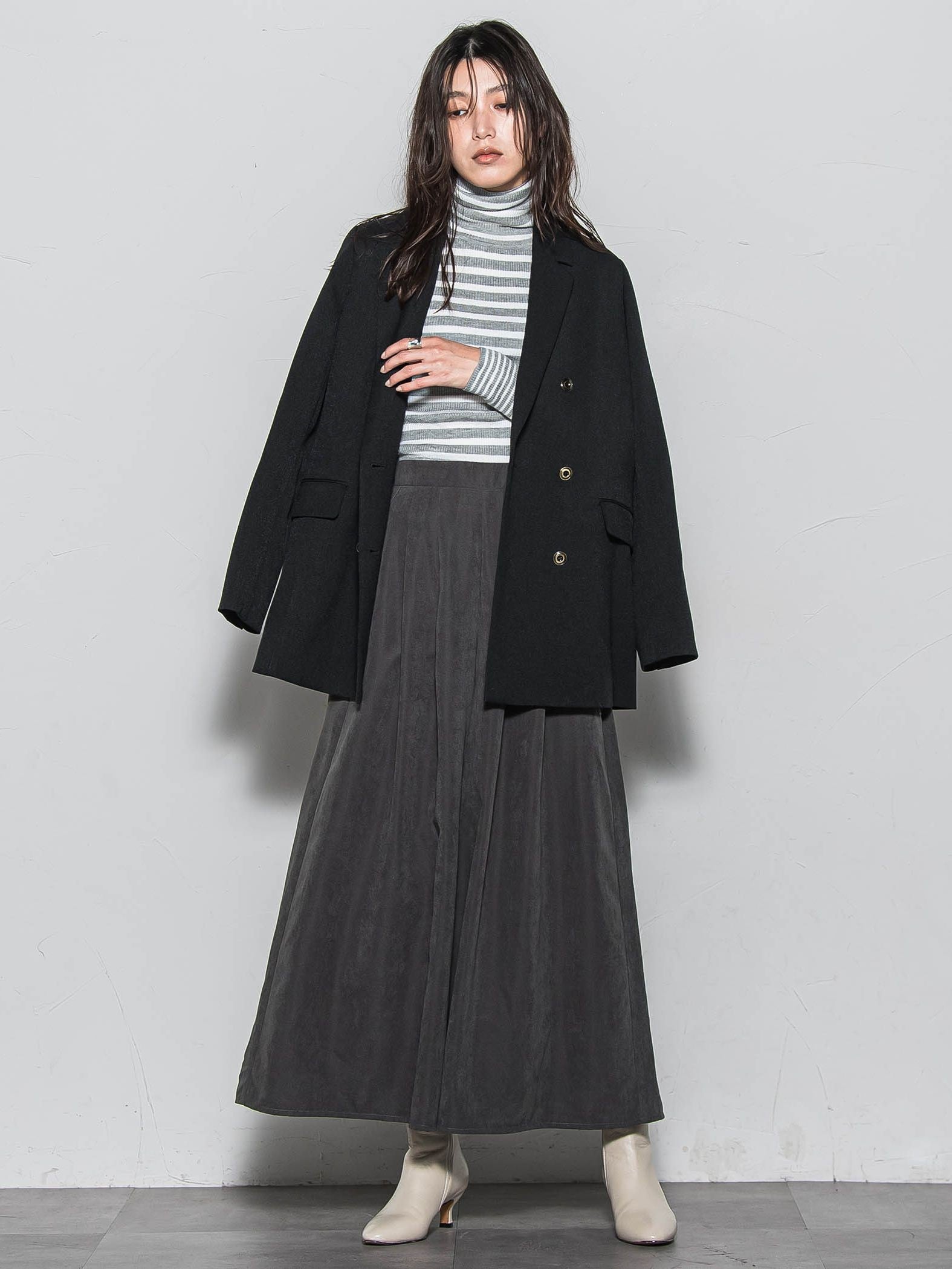 【WEB限定】タートルネックボーダーニットプルオーバー≪手洗い可能≫