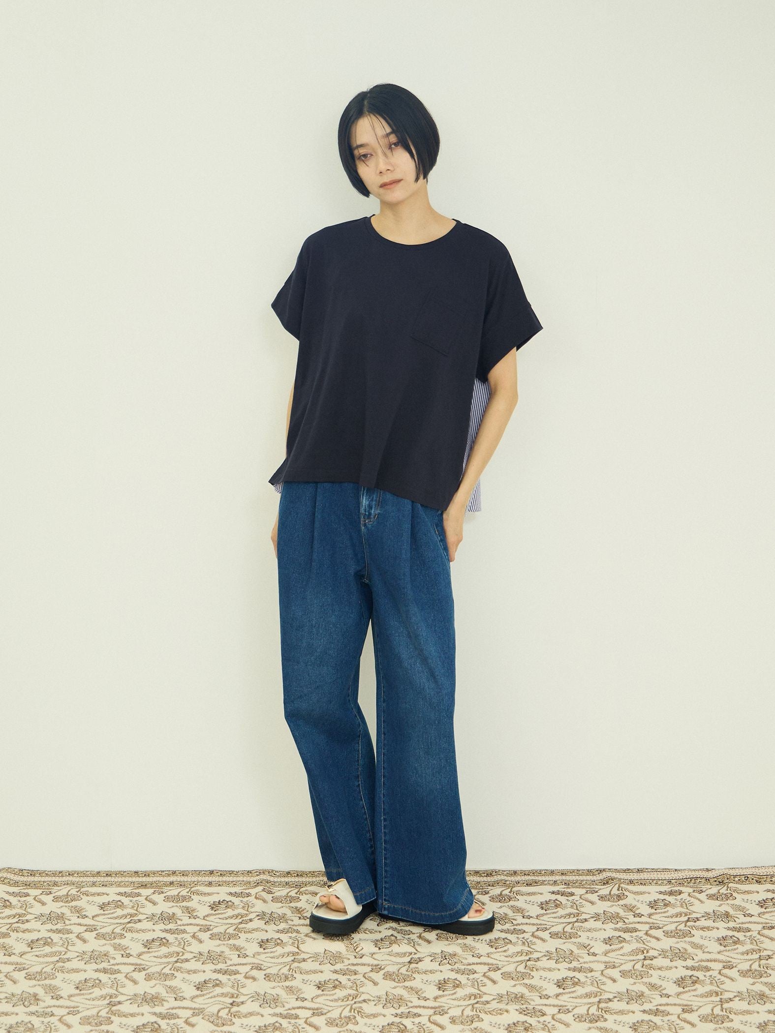 ストライプ切替プルオーバー