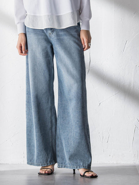 デニムワイドパンツ≪洗濯機で洗える≫