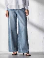 デニムワイドパンツ≪洗濯機で洗える≫