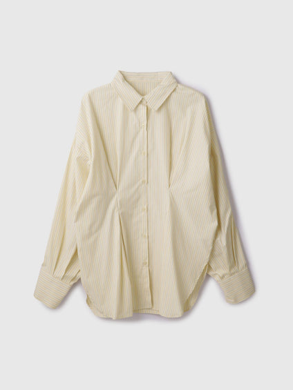 《きちんと映え》ストライプウエストタックシャツ