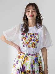 【KEITA KAWASAKI × Viaggio Bluコラボ】袖チュールプリントTシャツ