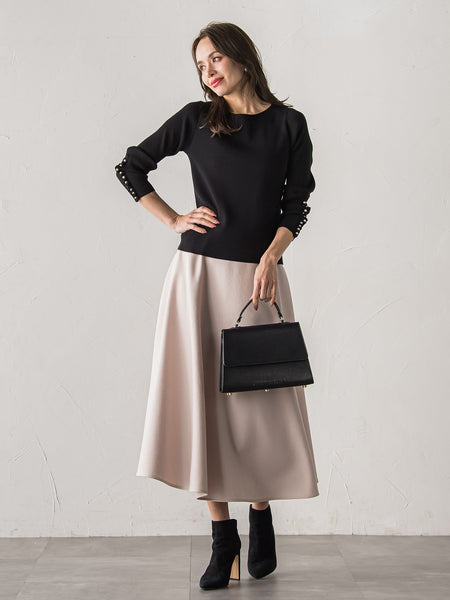 袖フリルパールリブニット