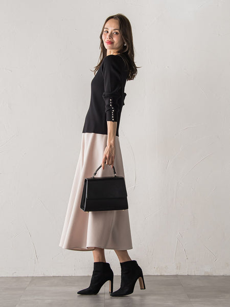 袖フリルパールリブニット