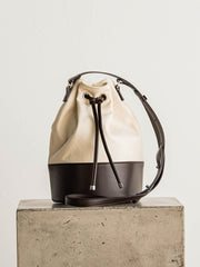 【APPLE LEATHER】キャンバス×アップルレザー巾着バッグ