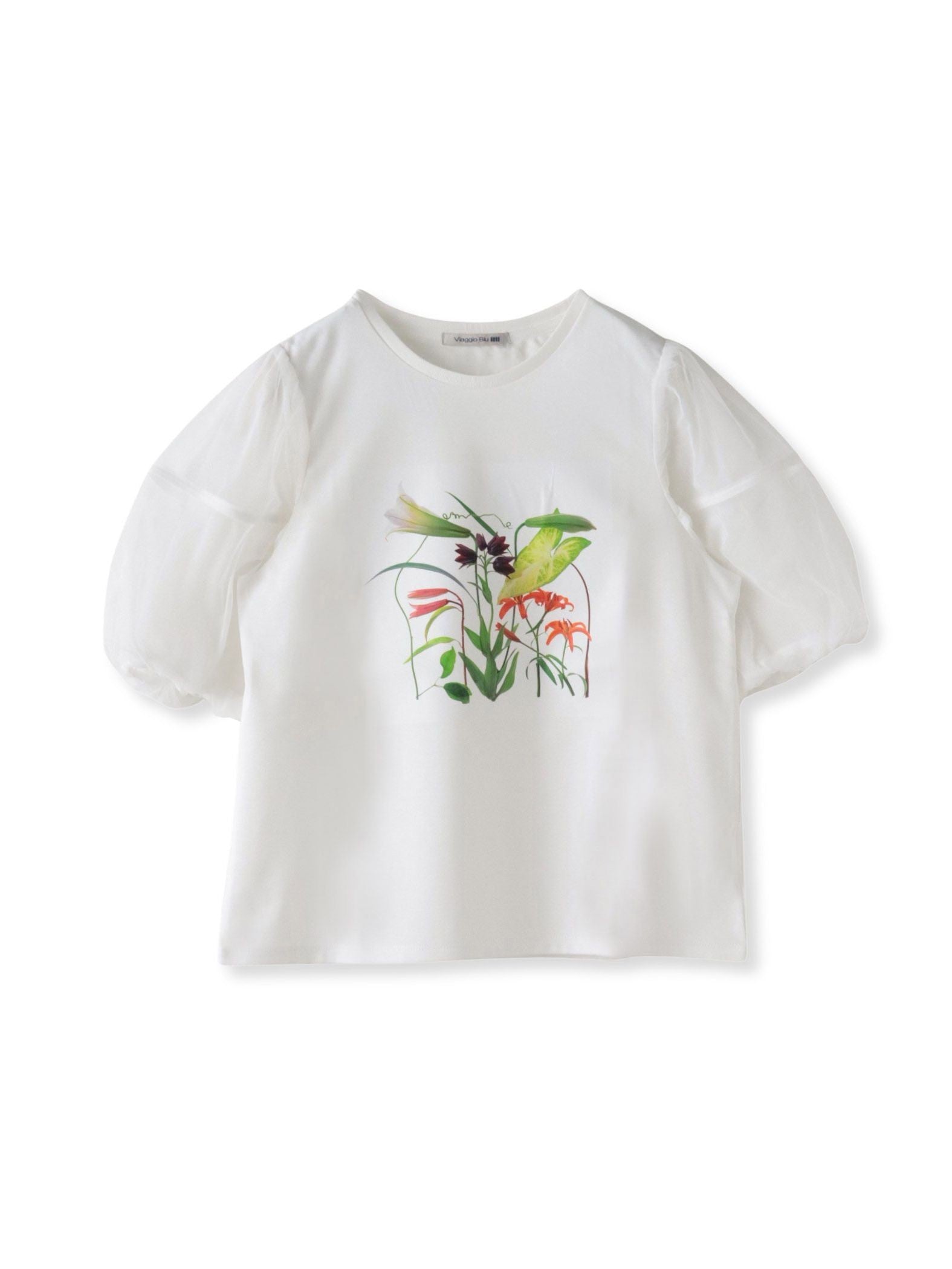 【KEITA KAWASAKI × Viaggio Bluコラボ】袖チュールプリントTシャツ