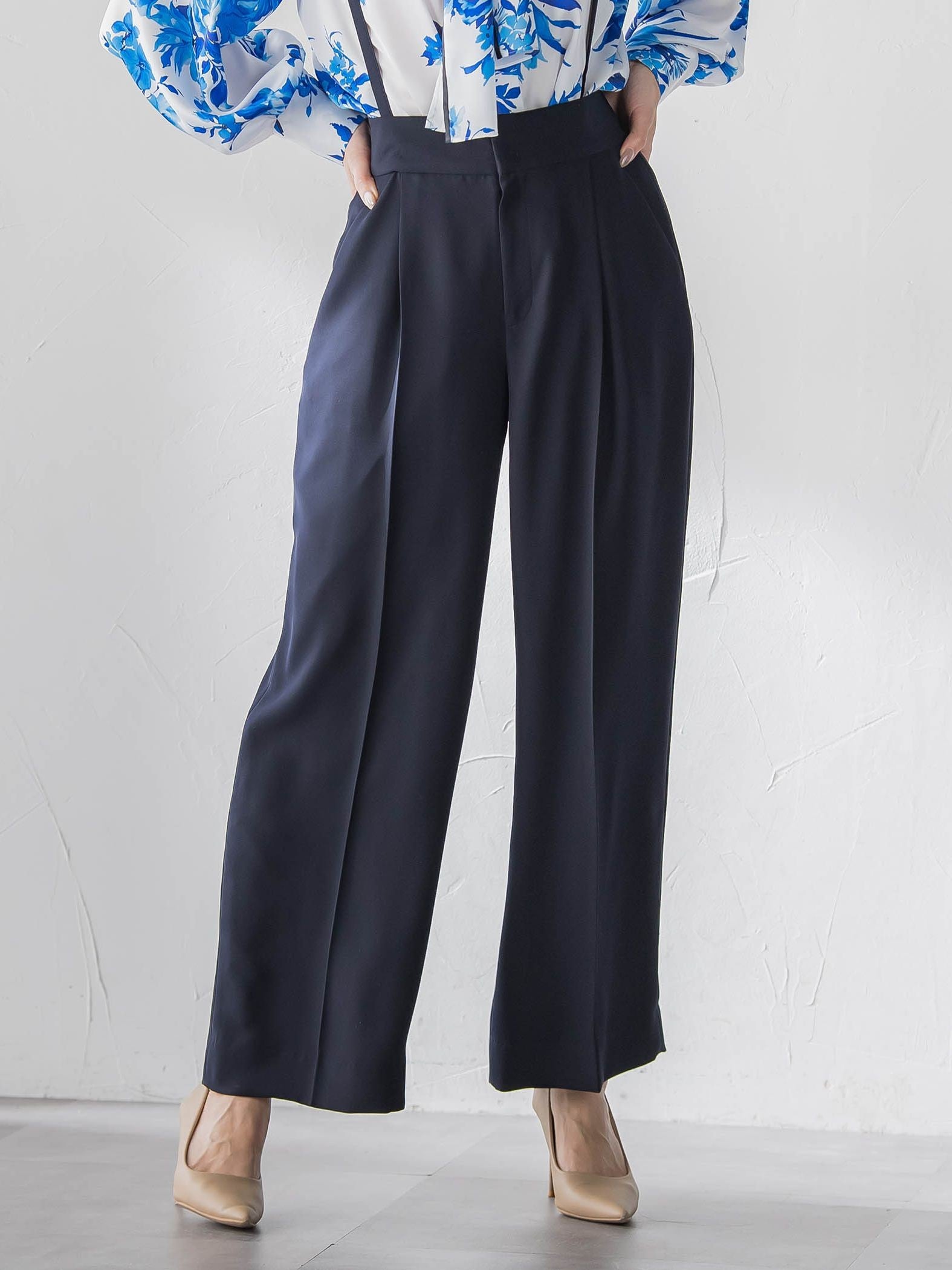 サスペンダー付きダブルサテンパンツ